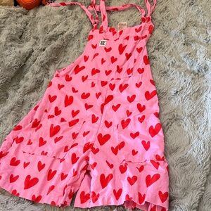 Lucy & Yak Pink Overalls with Red Hearts